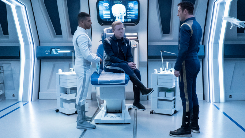 Dr. Hugh Culber (Wilson Cruz), Lt. Paul Stamets (Anthony Rapp), and Captain Gabriel Lorca (Jason Isaacs) on the midseason finale of Star Trek: Discovery. Image: Michael Gibson/CBS
